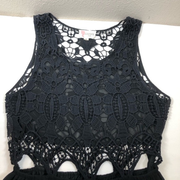 L’ATISTE BY AMY Black Crochet Sheer Side zíper Elastic Waist Maxi Dress Size M - Picture 13 of 16